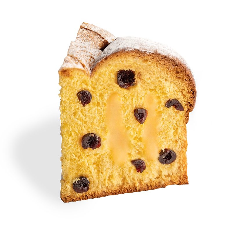 Panettone with black cherries and custard