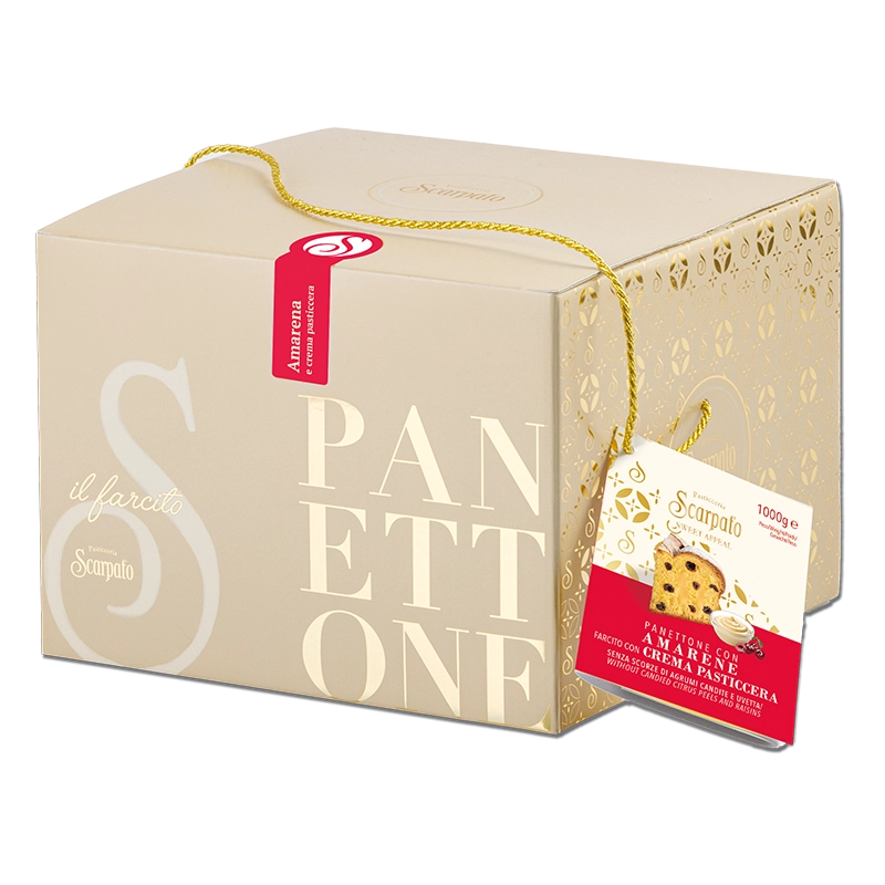 Panettone with black cherries and custard